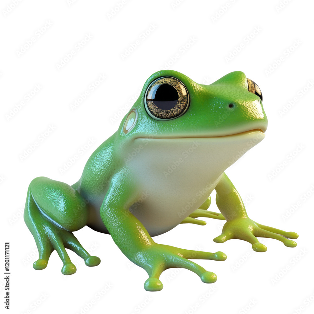Aufkleber a digitally rendered image showcases a charming green frog with large expressive eyes sitting agains