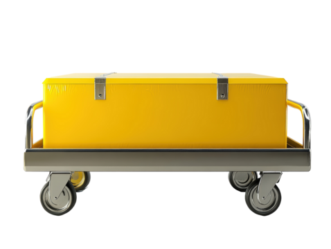 Isolated Yellow Box on Metal Trolley Top View