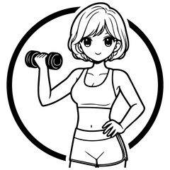 Woman Do Workouts with Dumbbells Cartoon.