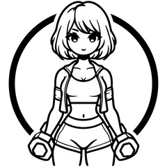 Woman Do Workouts with Dumbbells Cartoon.