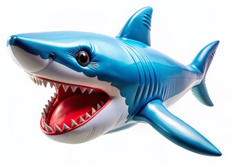 Inflatable Toy Shark, Open Mouth, Rubber, Summer Fun, Isolated White Background