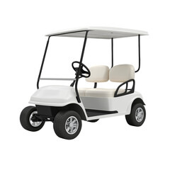 A clean white two-seater golf cart is shown in a 3D render isolated on a white background.