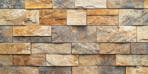 Obraz premium Textured stone tile pattern background in warm earthy tones of beige and gray with horizontal alignment, ideal for product display or advertising.
