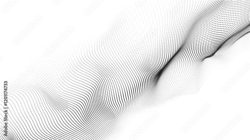 Aufkleber A wave of moving particles. Abstract 3d illustration on a white background. Seamless loop.
