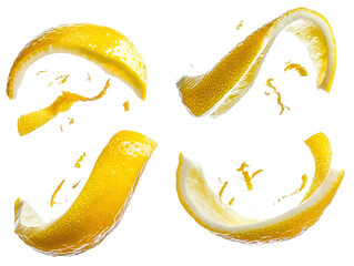 Isolated Lemon Peel Pieces in Various Shapes