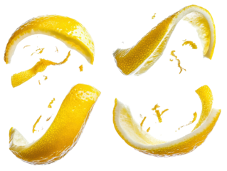 Isolated Lemon Peel Pieces in Various Shapes