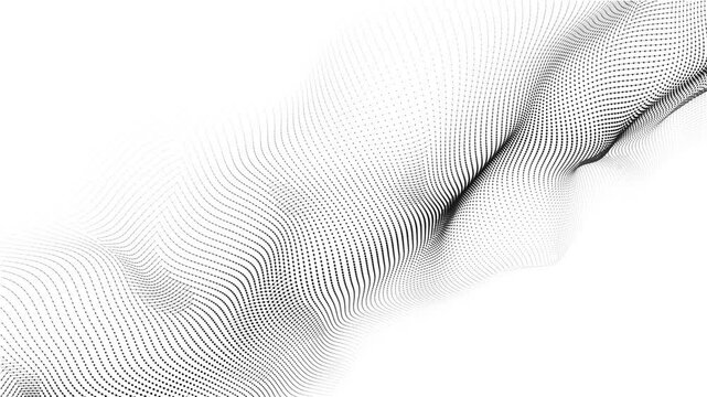 A wave of moving particles. Abstract 3d illustration on a white background. Seamless loop.