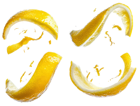 Isolated Lemon Peel Pieces in Various Shapes