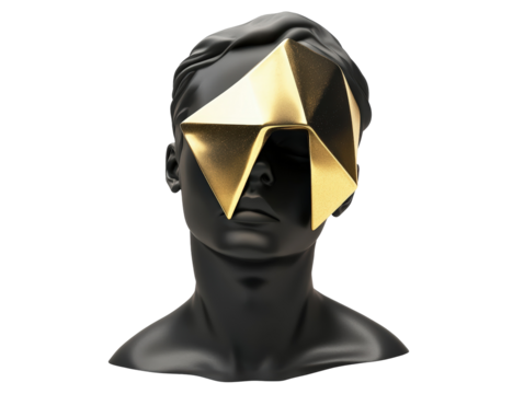 Isolated Dark Bust with Gold Geometric Mask