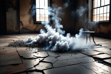 smoke on dark room with cracked flor
