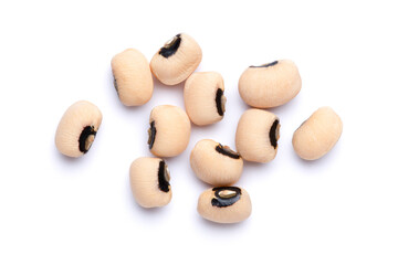 White Black eye bean isolated on white background. Top view. Flat lay.