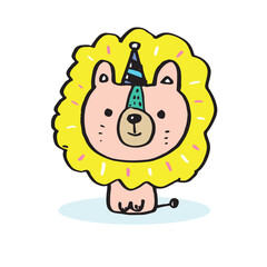 Cute doodle cartoon hand drawn lion illustration ,Cute doodle lion, cute animal