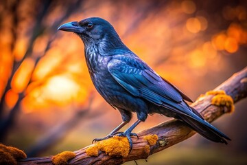 Naklejka premium Intelligent Crow with Curved Beak - Long Exposure Photography