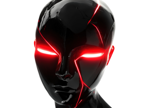 Isolated Black Head with Red Neon Eyes