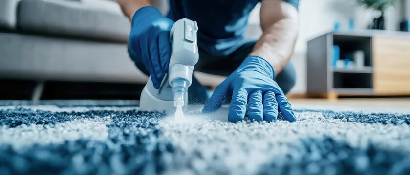 Professional deep cleaning service for carpets and furniture in a modern living room environment
