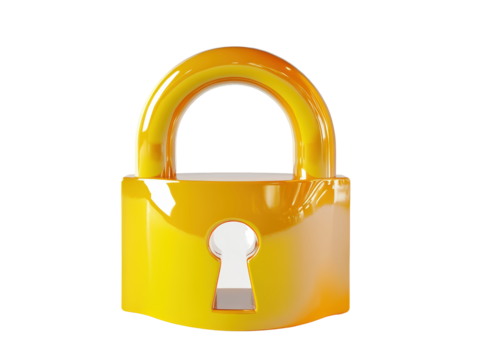 Isolated Glossy Yellow Padlock Front View