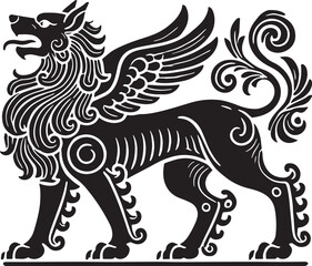Black Color Mythic Animal Cerberus Silhouette Vector Illustration, Solid White Background
