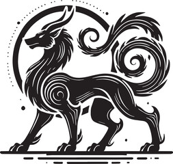 Black Color Mythic Animal Cerberus Silhouette Vector Illustration, Solid White Background