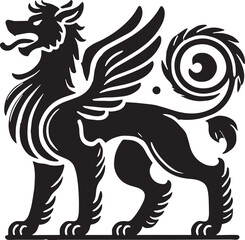 Black Color Mythic Animal Cerberus Silhouette Vector Illustration, Solid White Background