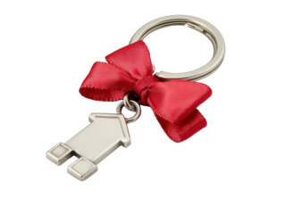 Isolated House Keychain with Red Ribbon Bow