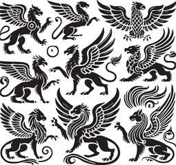 Black Color Mythic Animal Cerberus Silhouette Vector Illustration, Solid White Background