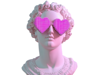 Isolated Statue Bust with Pixelated Heart Glasses