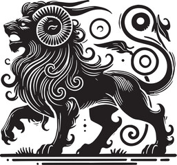 Black Color Mythic Animal Cerberus Silhouette Vector Illustration, Solid White Background