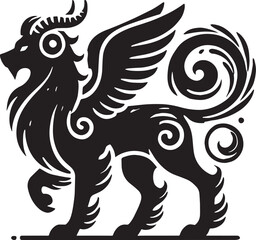 Black Color Mythic Animal Cerberus Silhouette Vector Illustration, Solid White Background