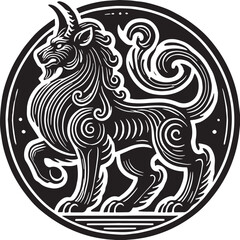 Black Color Mythic Animal Cerberus Silhouette Vector Illustration, Solid White Background