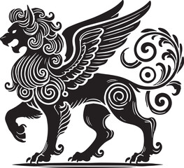 Black Color Mythic Animal Cerberus Silhouette Vector Illustration, Solid White Background