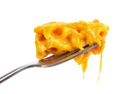 Isolated Forkful of Mac and Cheese
