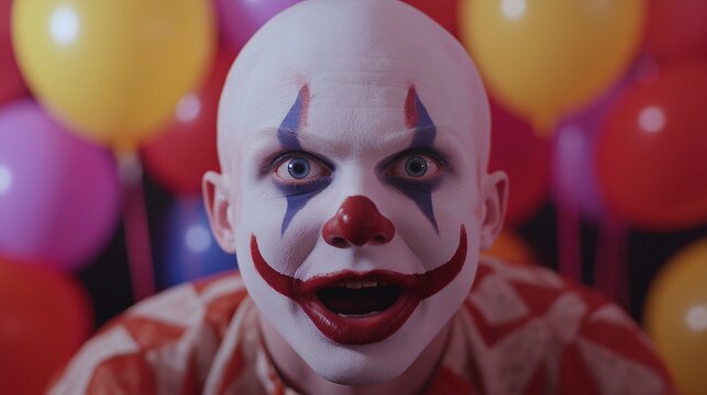 Portrait of clown with scary expression 
