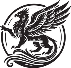 Black Color Mythic Bird Griffin Silhouette Vector Illustration, Solid White Background