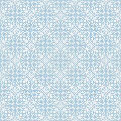 Islamic Ornamental Seamless Pattern. Oriental Style Ornament. Floral Tile Motif. Blue White Abstract Geometric Background. Vector illustration
