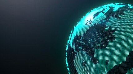 Artificial intelligence, SIEM concept, A digital representation of Earth, showcasing a glowing, pixelated globe with a futuristic design against a dark background.