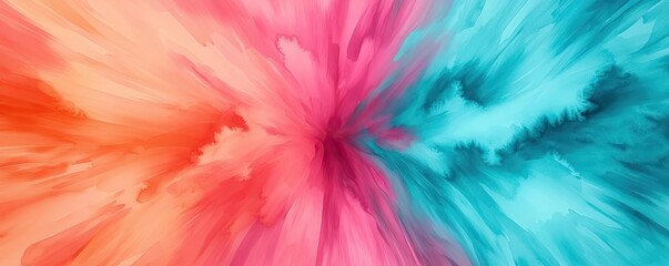 Explosion watercolor idea. Vibrant abstract pattern merging orange, pink, and blue colors, perfect for backgrounds.