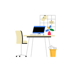 Modern Office Desk With Computer And Office Chair In Flat Vector Illustration Symbolizing Workstation Setup, Productivity, And Office Organization, Isolated On White Background
