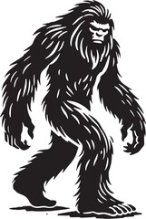Black Color Mythic Creature Yeti Silhouette Vector Illustration, Solid White Background