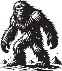 Black Color Mythic Creature Yeti Silhouette Vector Illustration, Solid White Background