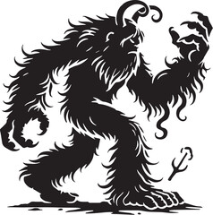 Black Color Mythic Creature Yeti Silhouette Vector Illustration, Solid White Background