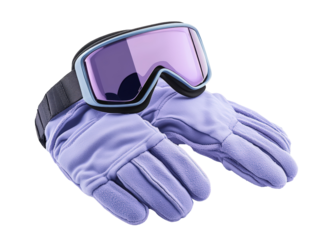 Isolated Light Blue Ski Goggles and Gloves