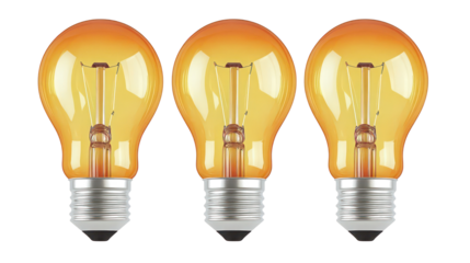 Bright Orange Light Bulbs on a Transparent Background Generative AI
