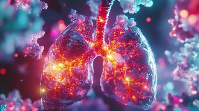 Human's lung with colorful cell in dark background, World Lungs Day.