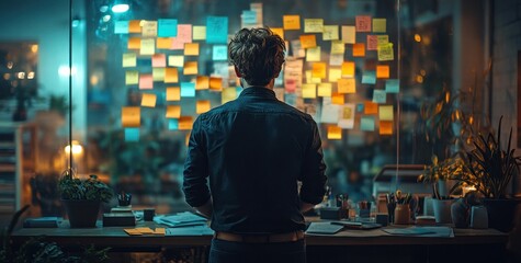 Young Businessman Planning with Sticky Notes
