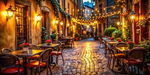 Italian Cafe Night Lights: Warm Ambiance, Cozy Street Scene