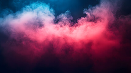 colorful smoke drifts and swirls in an ethereal and mesmerizing fashion. Its red and blue hues cast a vibrant glow against a dark backdrop.