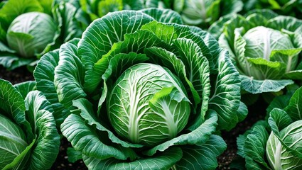 Fototapeta premium Fresh green cabbage with tightly packed leaves