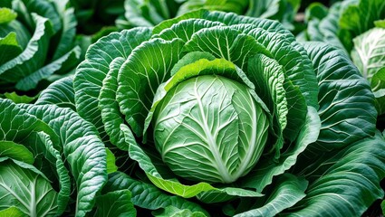 Fototapeta premium Fresh green cabbage with tightly packed leaves