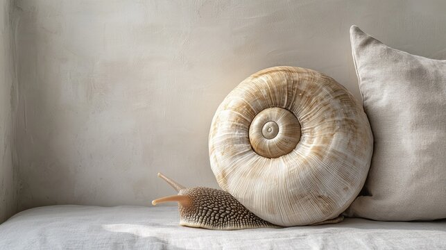 Cozy Snail Pillow on a White Background with Space for Text
