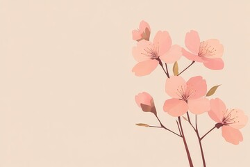 A minimalist banner featuring a single branch of pink sakura flowers, radiating elegance and serenity in sunlight.